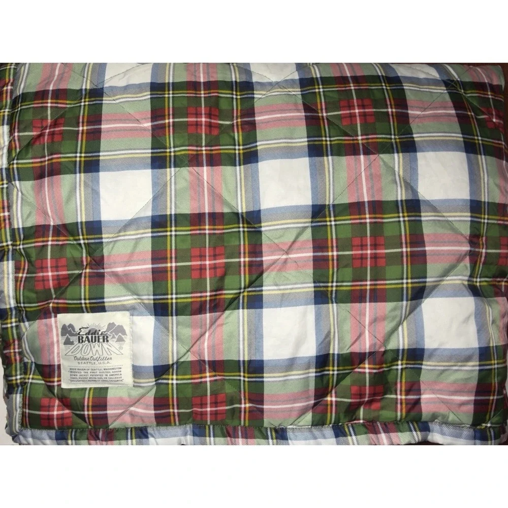 Eddie Bauer Throw Blanket Down Holiday Plaid Sherpa Puffer Camping Packable